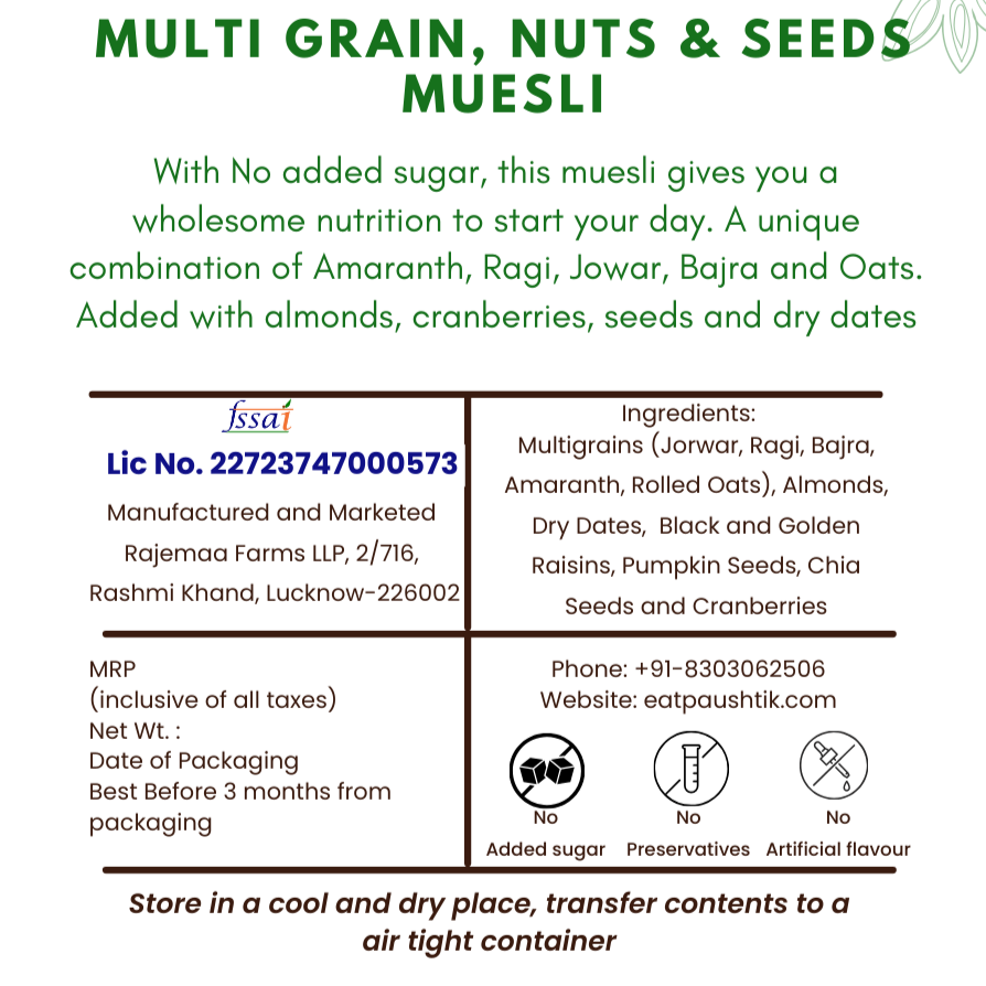 Homemade Multi Grain Breakfast Muesli